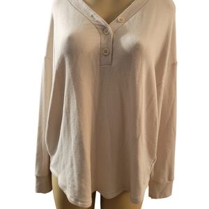 GAP Women’s Cream Oversized Henley Long-Sleeve Top Small